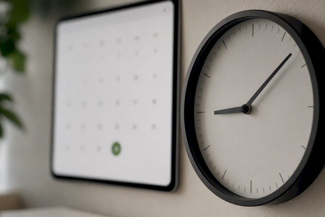 En digital kalender och klocka som visar sista inlämningsdatum.