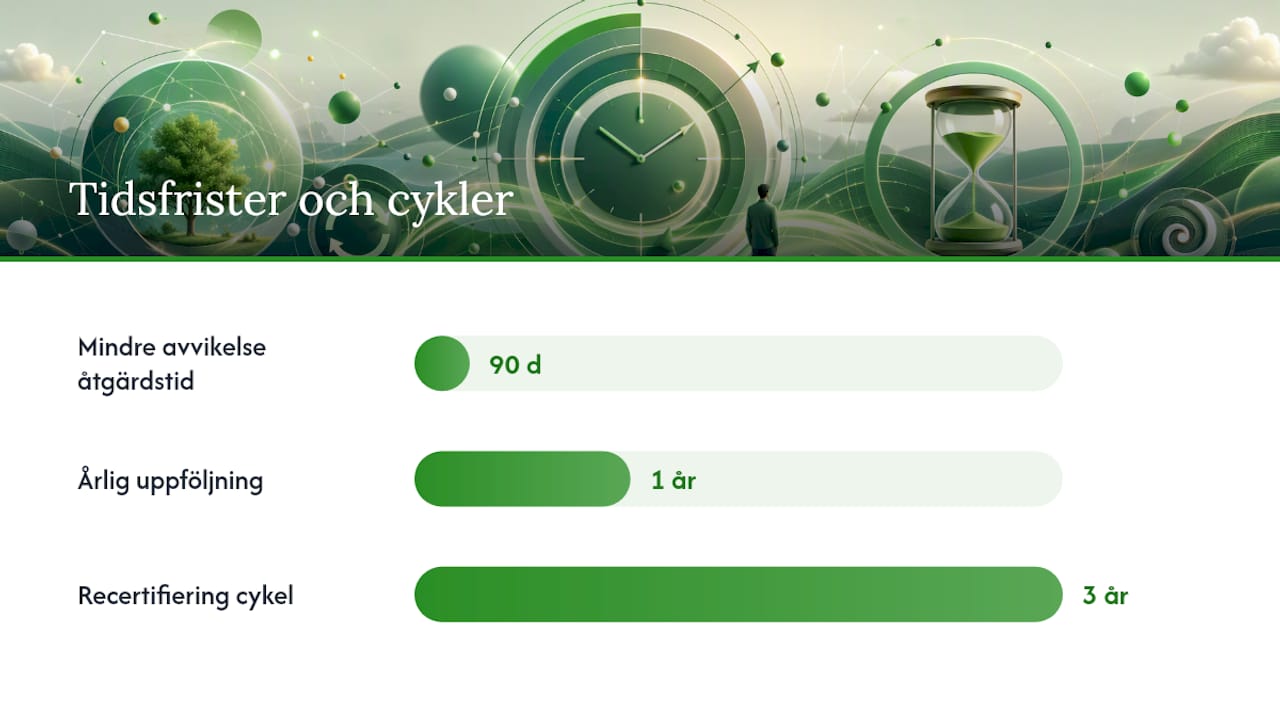 Hur certifieringsrevisionen går till: steg 1 och steg 2, vanliga avvikelser — overview diagram