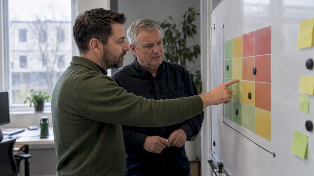 Konsulten och systemägaren går igenom riskanalysen